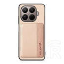 Gigapack Xiaomi 17T Pro szilikon védő (ütésálló, bőr hatású, mágneses, kitámasztó, kártyatartó, rfid, karbon minta) bézs