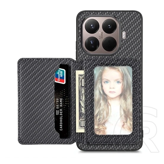 Gigapack Xiaomi 17T Pro védő (ütésálló, bőr hatású, mágneses, kitámasztó, kártyatartó, rfid, karbon minta) fekete