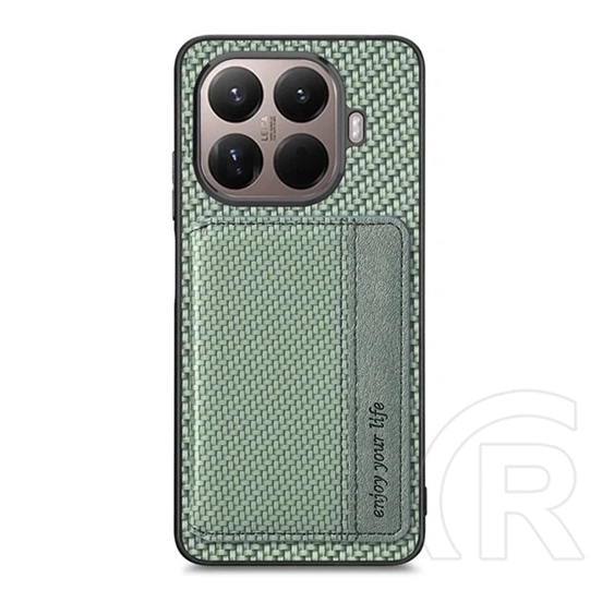 Gigapack Xiaomi 17T Pro védő (ütésálló, bőr hatású, mágneses, kitámasztó, kártyatartó, rfid, karbon minta) sötétzöld
