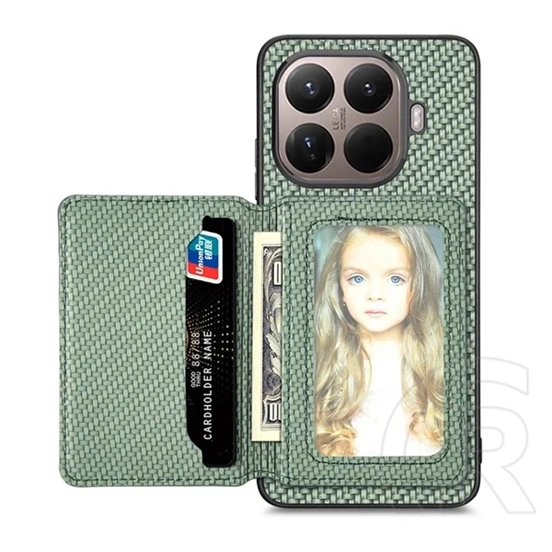 Gigapack Xiaomi 17T Pro védő (ütésálló, bőr hatású, mágneses, kitámasztó, kártyatartó, rfid, karbon minta) sötétzöld