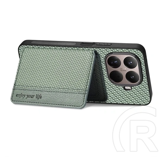 Gigapack Xiaomi 17T Pro védő (ütésálló, bőr hatású, mágneses, kitámasztó, kártyatartó, rfid, karbon minta) sötétzöld