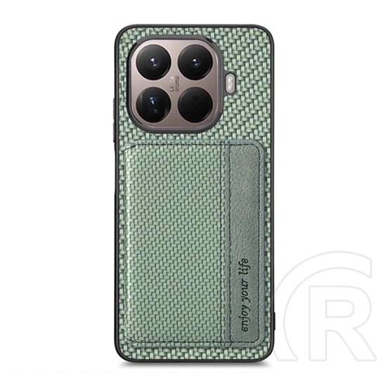 Gigapack Xiaomi 17T szilikon védő (ütésálló, bőr hatás, mágneses, kitámasztó, kártyatartó, rfid, karbon minta) sötétzöld