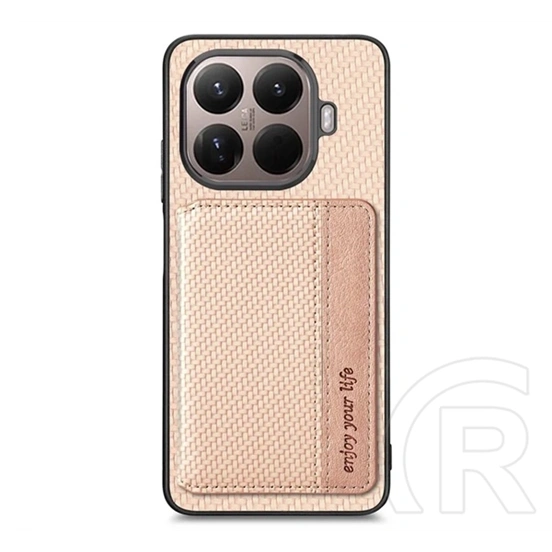 Gigapack Xiaomi 17T szilikon védő (ütésálló, bőr hatású, mágneses, kitámasztó, kártyatartó, rfid, karbon minta) bézs