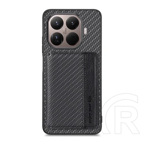 Gigapack Xiaomi 17T szilikon védő (ütésálló, bőr hatású, mágneses, kitámasztó, kártyatartó, rfid, karbon minta) fekete