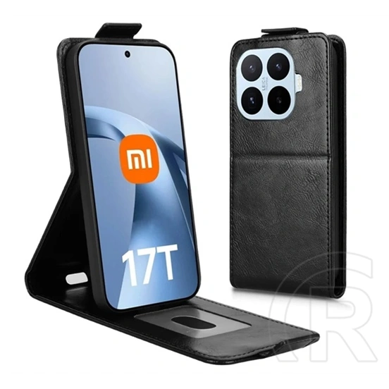 Gigapack Xiaomi 17T tok álló, bőr hatású (flip, lefelé nyíló, asztali tartó, bankkártya tartó, mágnescsat) fekete
