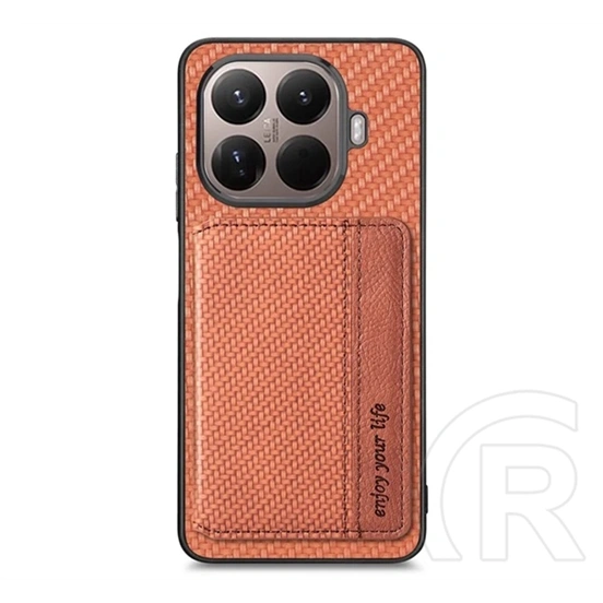 Gigapack Xiaomi 17T védő (ütésálló, bőr hatású, mágneses, kitámasztó, kártyatartó, rfid, karbon minta) sötétbarna