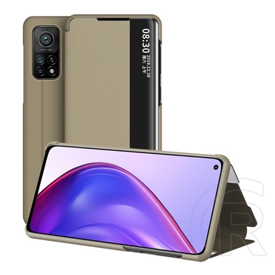 Gigapack Xiaomi Mi 10T 5G tok álló, bőr hatású (Flip, asztali tartó funkció, hívószámkijelzés, View Window) barna