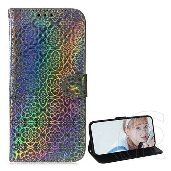 Gigapack Xiaomi Mi 10T Pro 5G tok álló, bőr hatású (Flip, oldalra nyíló, asztali tartó funkció, virág minta) szürke