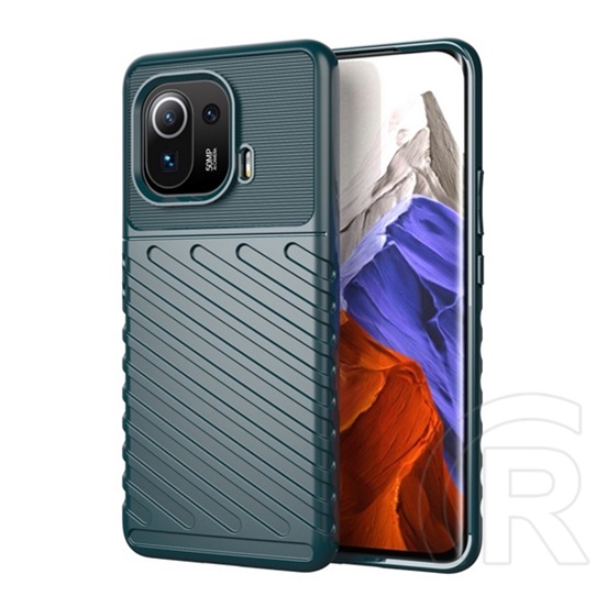 Gigapack Xiaomi Mi 11 Pro 5G szilikon telefonvédő (közepesen ütésálló, csíkos, dombor minta) sötétzöld