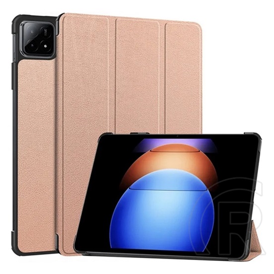 Gigapack Xiaomi Pad 6S Pro tok álló, bőr hatású (aktív flip, oldalra nyíló, trifold, asztali tartó) rozéarany