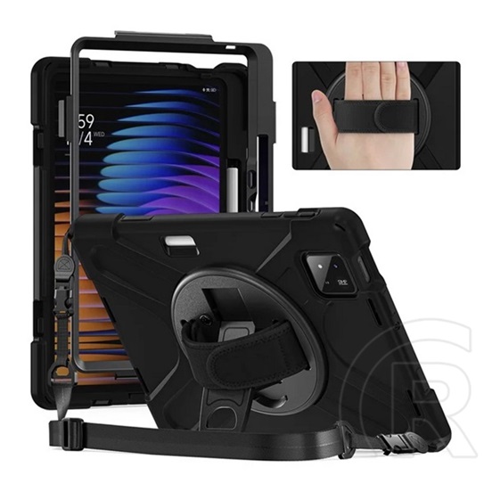 Gigapack Xiaomi Pad 7 Pro  defender műanyag telefonvédő (ütésállóság, kitámasztó, 360° + kézpánt, vállpánt) fekete