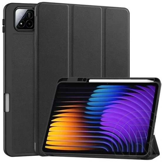 Gigapack Xiaomi Pad 7 Pro  tok álló, bőr hatású (aktív flip, oldalra nyíló, trifold, asztali tartó, ceruza tartó) fekete