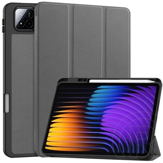 Gigapack Xiaomi Pad 7 Pro  tok álló, bőr hatású (flip, oldalra nyíló, trifold, asztali tartó, ceruza tartó) sötétszürke