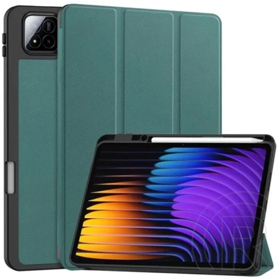 Gigapack Xiaomi Pad 7 Pro  tok álló, bőr hatású (flip, oldalra nyíló, trifold, asztali tartó, ceruza tartó) sötétzöld