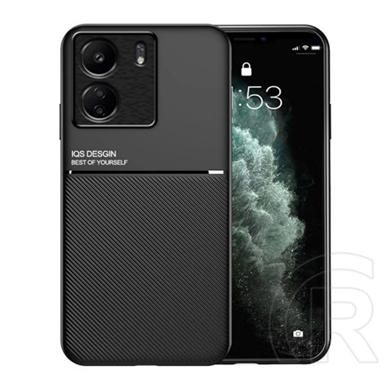 Gigapack Xiaomi Poco C65 műanyag telefonvédő (szilikon keret, ütésállóság, mágneses, bőr hatású hátlap, csíkos) fekete