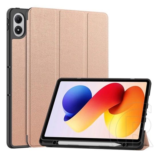 Gigapack Xiaomi Poco Pad M1  tok álló, bőr hatású (flip, trifold, asztali tartó, ceruza tartó) rozéarany