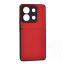 Gigapack Xiaomi Poco X6 5G műanyag telefonvédő (szilikon keret, ütésállóság, mágneses, bőr hatású hátlap, csíkos) piros