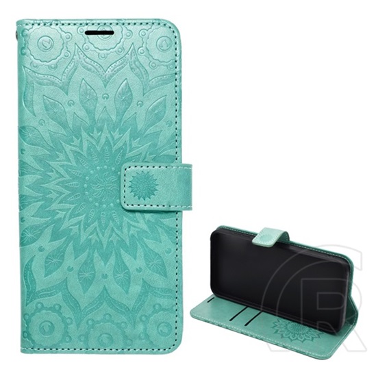 Gigapack Xiaomi Poco X6 5G tok álló, bőr hatású (flip, oldalra nyíló, asztali tartó, csuklópánt, mandala) cyan