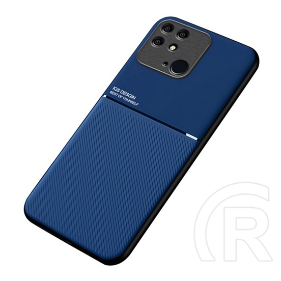 Gigapack Xiaomi Redmi 10C műanyag védő (szilikon keret, közepesen ütésálló, bőr hatású hátlap, csíkos minta) sötétkék