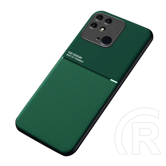 Gigapack Xiaomi Redmi 10C műanyag védő (szilikon keret, közepesen ütésálló, bőr hatású hátlap, csíkos minta) sötétzöld