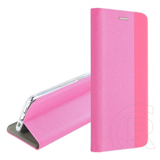 Gigapack Xiaomi Redmi 14C 4G tok álló, bőr hatású (flip, asztali tartó, textil minta) rózsaszín