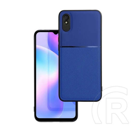 Gigapack Xiaomi Redmi 9A (Redmi 9 AT) műanyag védő (szilikon keret, bőr hatású hátlap, csíkos minta) sötétkék