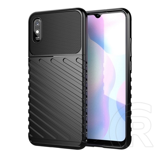 Gigapack Xiaomi Redmi 9A (Redmi 9 AT) szilikon telefonvédő (közepesen ütésálló, csíkos, dombor minta) fekete