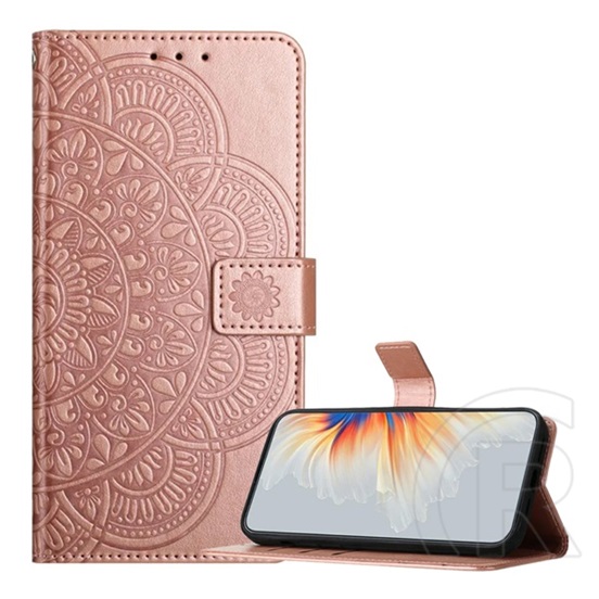 Gigapack Xiaomi Redmi A5 4G tok álló, bőr hatású (flip, asztali tartó, bankkártya tartó, kézpánt, mandala) rozéarany