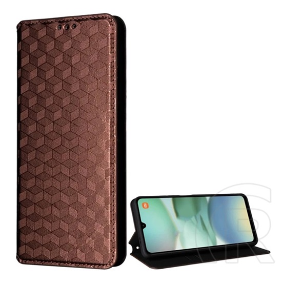 Gigapack Xiaomi Redmi A5 4G tok álló, bőr hatású (flip, oldalra nyíló, asztali tartó, teljes 3d rombusz, prémium) barna