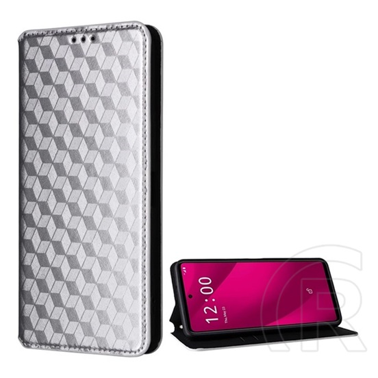 Gigapack Xiaomi Redmi A5 4G tok álló, bőr hatású (flip, oldalra nyíló, asztali tartó, teljes 3d rombusz, prémium) ezüst