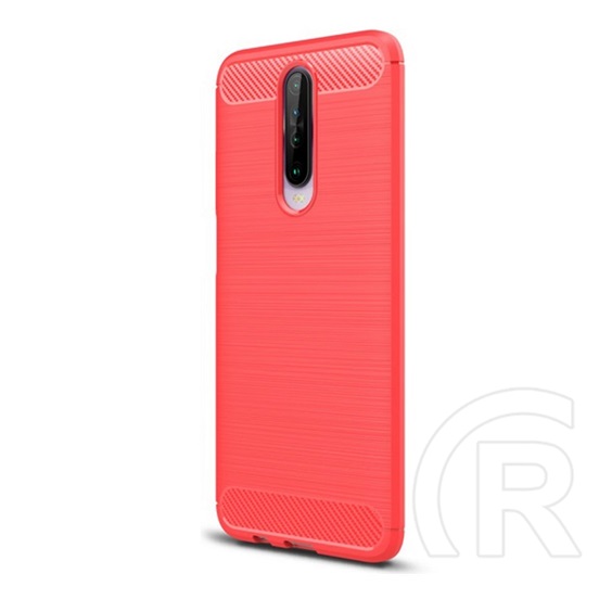 Gigapack Xiaomi Redmi K30 Szilikon telefonvédő (légpárnás sarok, szálcsiszolt, karbon minta, piros)