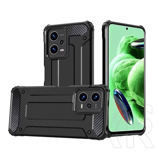 Gigapack Xiaomi Redmi Note 12 5G defender védő (közepesen ütésálló, légpárnás sarok, szilikon belső, fémhatás) fekete
