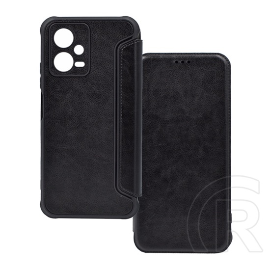 Gigapack Xiaomi Redmi Note 12 5G tok álló, bőr hatású (flip, oldalra nyíló, légpárnás sarok, kamera védelem) fekete