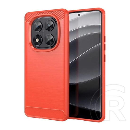 Gigapack Xiaomi Redmi Note 14 Pro 5G szilikon telefonvédő (ütésálló, légpárnás sarok, szálcsiszolt, karbon minta) piros