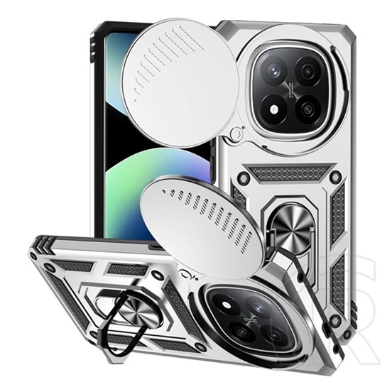 Gigapack Xiaomi Redmi Note 14 Pro Plus 5G defender szilikon telefonvédő (ütésállóság, tartógyűrű, kameravédő) ezüst