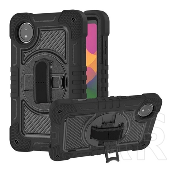 Gigapack Xiaomi Redmi Pad SE 8.7 defender műanyag telefonvédő (ütésállóság, kitámasztó, 360° + kézpánt, vállpánt) fekete