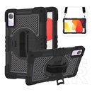 Gigapack Xiaomi Redmi Pad SE defender műanyag telefonvédő (ütésállóság, kitámasztó, 360° + kézpánt, vállpánt) fekete