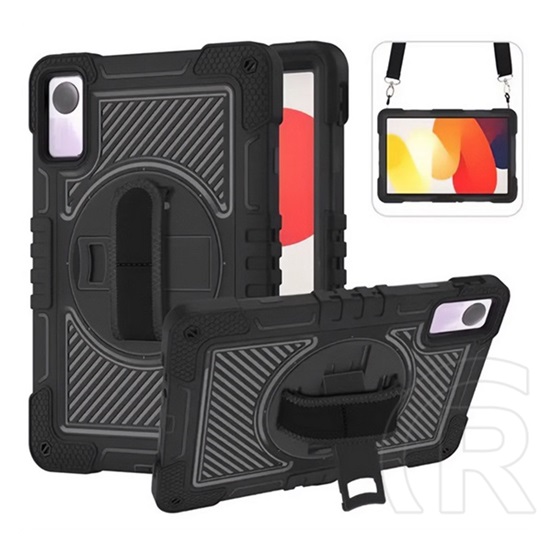 Gigapack Xiaomi Redmi Pad SE defender műanyag telefonvédő (ütésállóság, kitámasztó, 360° + kézpánt, vállpánt) fekete
