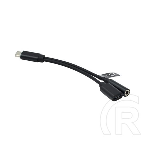 Gigapack audió adapter és töltő (elosztó, type-c + 3.5mm jack aljzat - type-c) fekete