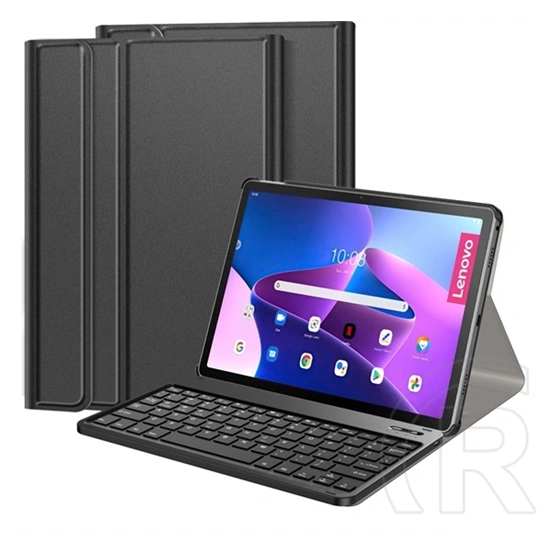 Gigapack deko tok álló (bőr hatású, flip, bluetooth billentyűzet, asztali tartó, angol QWERTY, ceruzatartó, fekete)