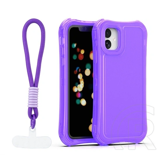 Gigapack iPhone 11 szilikon telefonvédő (ütésállóság, légpárnás sarok, műanyag hátlap + kézpánt) lila