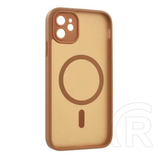 Gigapack iPhone 11 szilikon telefonvédő (ütésállóság, matt, műanyag hátlap, kameravédő, magsafe) világosbarna