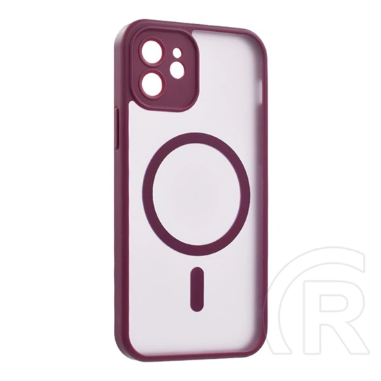 Gigapack iPhone 12 szilikon telefonvédő (ütésállóság, matt, műanyag hátlap, kameravédő, magsafe) bordó