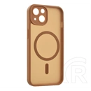Gigapack iPhone 14 szilikon telefonvédő (ütésállóság, matt, műanyag hátlap, kameravédő, magsafe) világosbarna