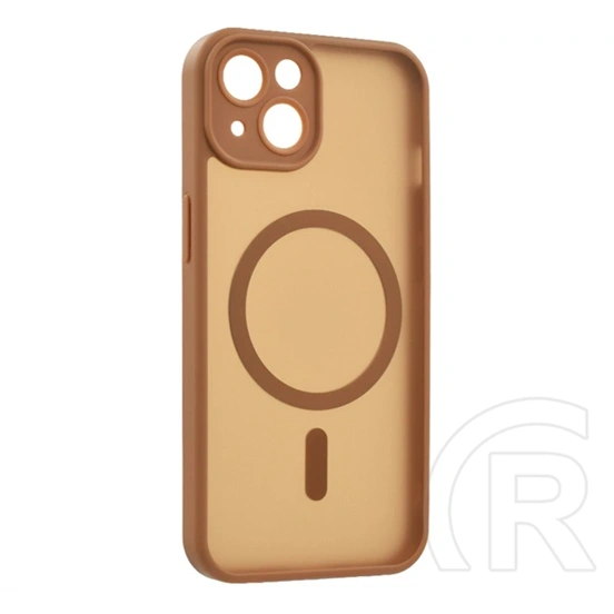 Gigapack iPhone 14 szilikon telefonvédő (ütésállóság, matt, műanyag hátlap, kameravédő, magsafe) világosbarna
