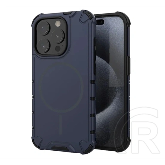 Gigapack iPhone 15 Pro defender műanyag telefonvédő (ütésálló, légpárnás sarok, matt, szilikon belső, magsafe) sötétkék