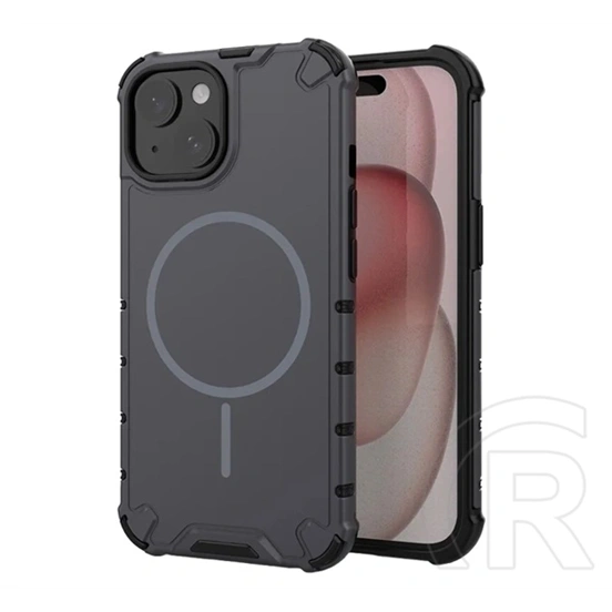 Gigapack iPhone 15 defender műanyag telefonvédő (ütésálló, légpárnás sarok, matt, szilikon belső, magsafe) sötétszürke