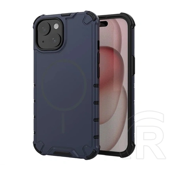 Gigapack iPhone 15 defender műanyag telefonvédő (ütésállóság, légpárnás sarok, matt, szilikon belső, magsafe) sötétkék