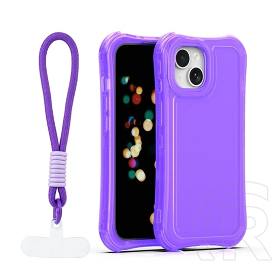 Gigapack iPhone 15 szilikon telefonvédő (ütésállóság, légpárnás sarok, műanyag hátlap + kézpánt) lila