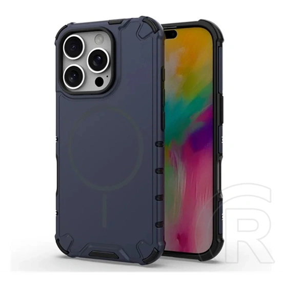 Gigapack iPhone 16 Pro defender műanyag telefonvédő (ütésálló, légpárnás sarok, matt, szilikon belső, magsafe) sötétkék
